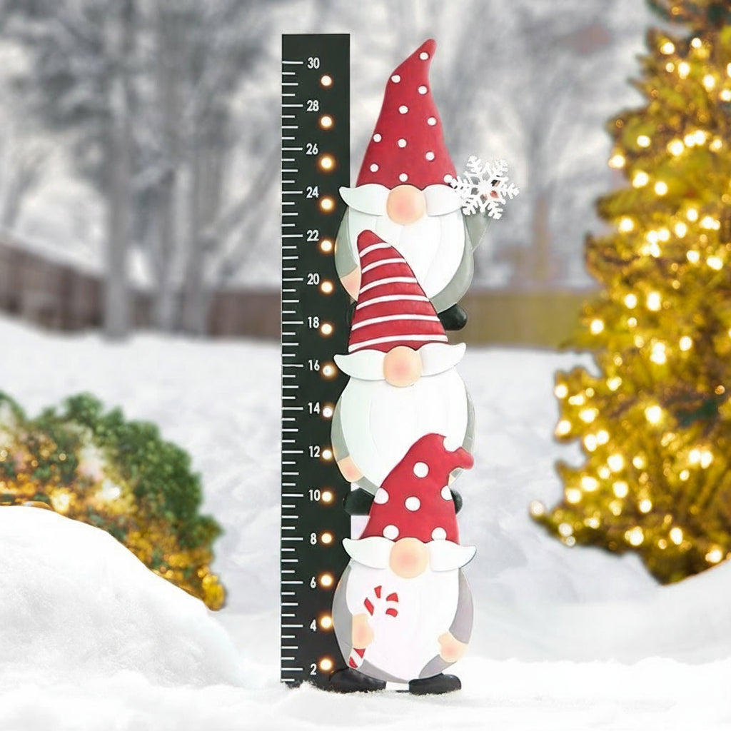 Christmas Lighted Stacked Gnome Snow Gauge