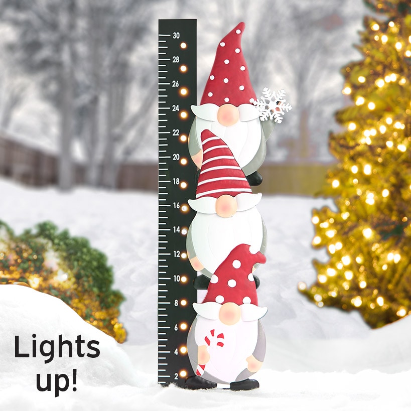 Christmas Lighted Stacked Gnome Snow Gauge