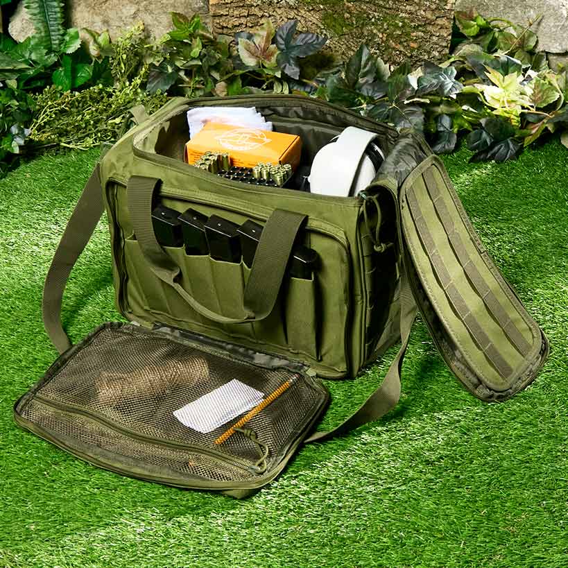 Pistol Range Bag With Zippered Main Compartment and Shoulder Strap