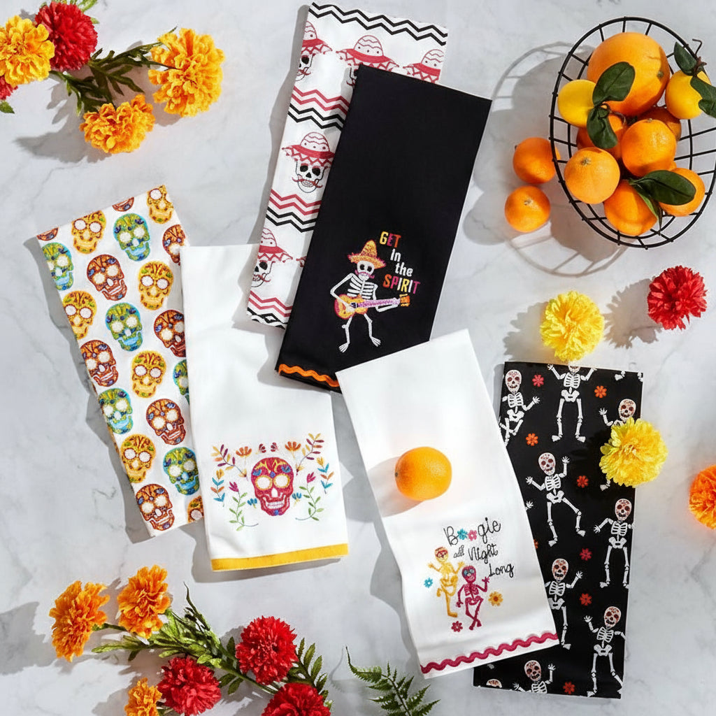 Halloween Skeletons Embroidered Kitchen Towels, Set of 2