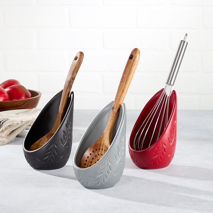 Embossed Kitchen Upright Spoon Rest Decorative Utensil Holder