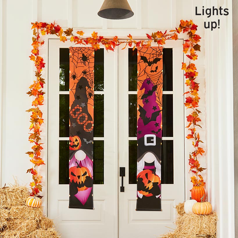Festive Lighted Gnome Halloween Porch Banner