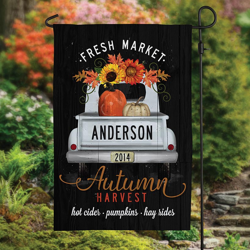 Personalized Autumn Truck Garden Flag