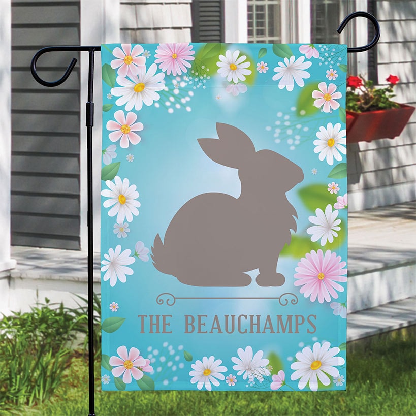 Personalized Daisy with Bunny Silhouette Garden Flag
