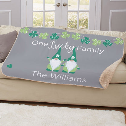 Personalized St. Patrick's Day One Lucky Shamrock Sherpa Throw