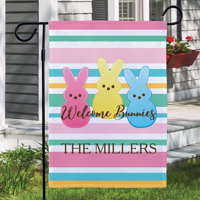 Personalized Welcome Bunnies Garden Flag
