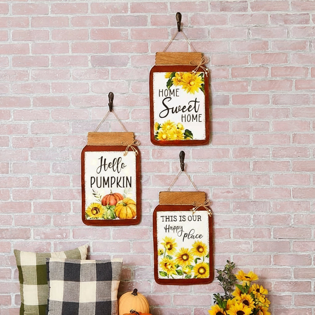 Fall Lighted Mason Jar Wall Hangings With Sentiment