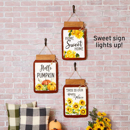 Fall Lighted Mason Jar Wall Hangings With Sentiment