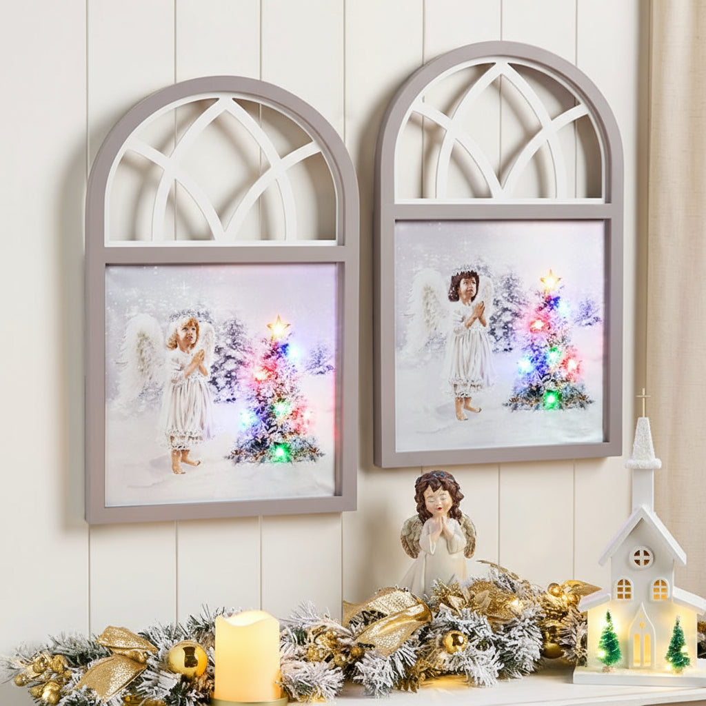 Christmas Framed Lighted Angel Wall Art - Battery Operated