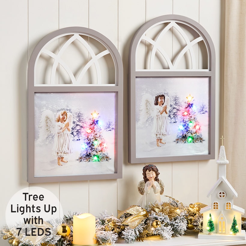Christmas Framed Lighted Angel Wall Art - Battery Operated