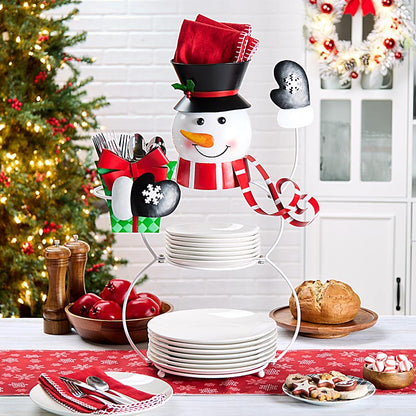Snowman Buffet Plate and Utensil Holder