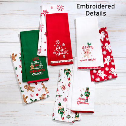 Set of 2 Holiday Motif Embroidered Kitchen Towels