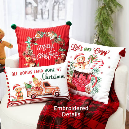 Gingerbread Embroidered Accent Pillow