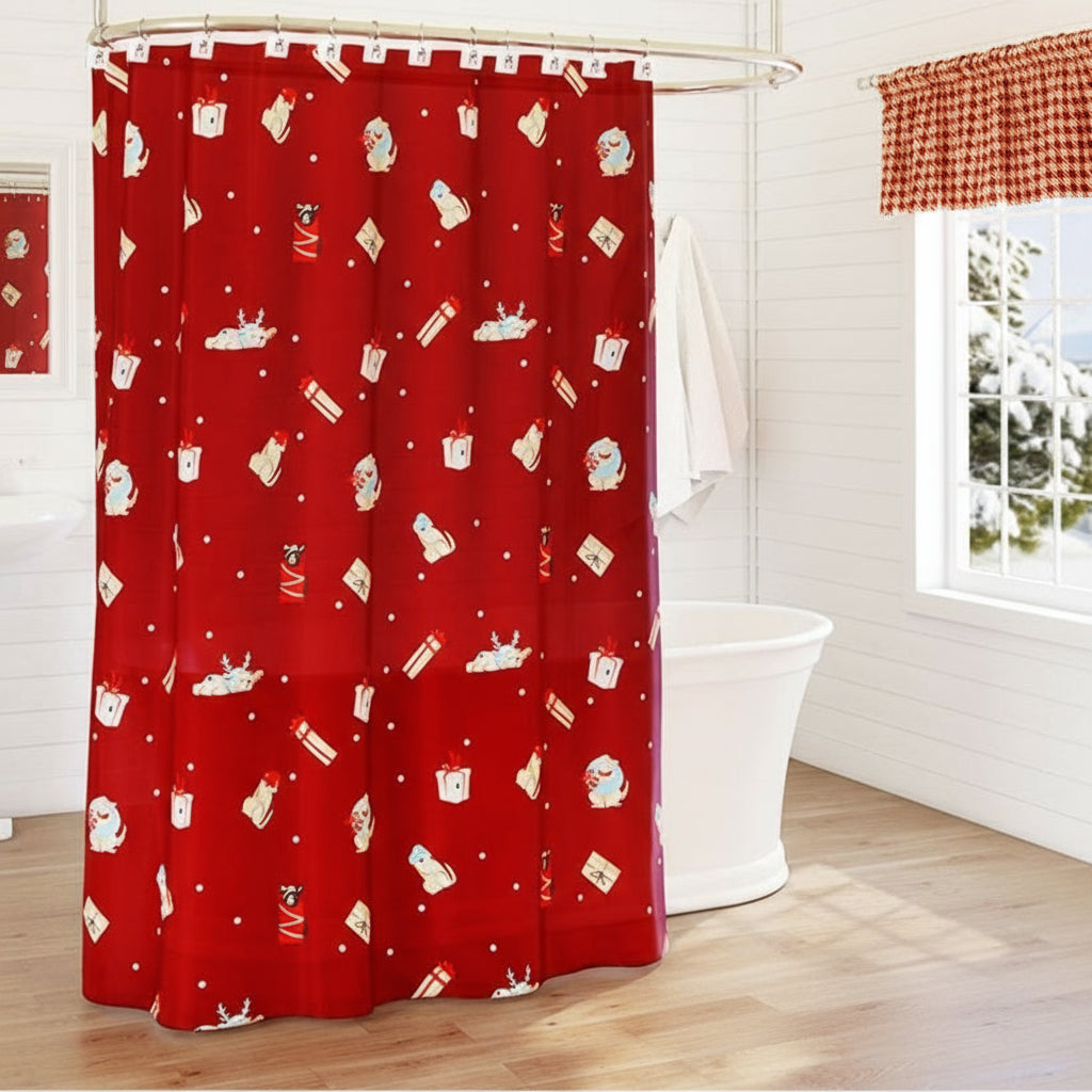 Christmas Dogs Shower Curtain, Bath Rug, Hand Towels, Valance, or Hooks