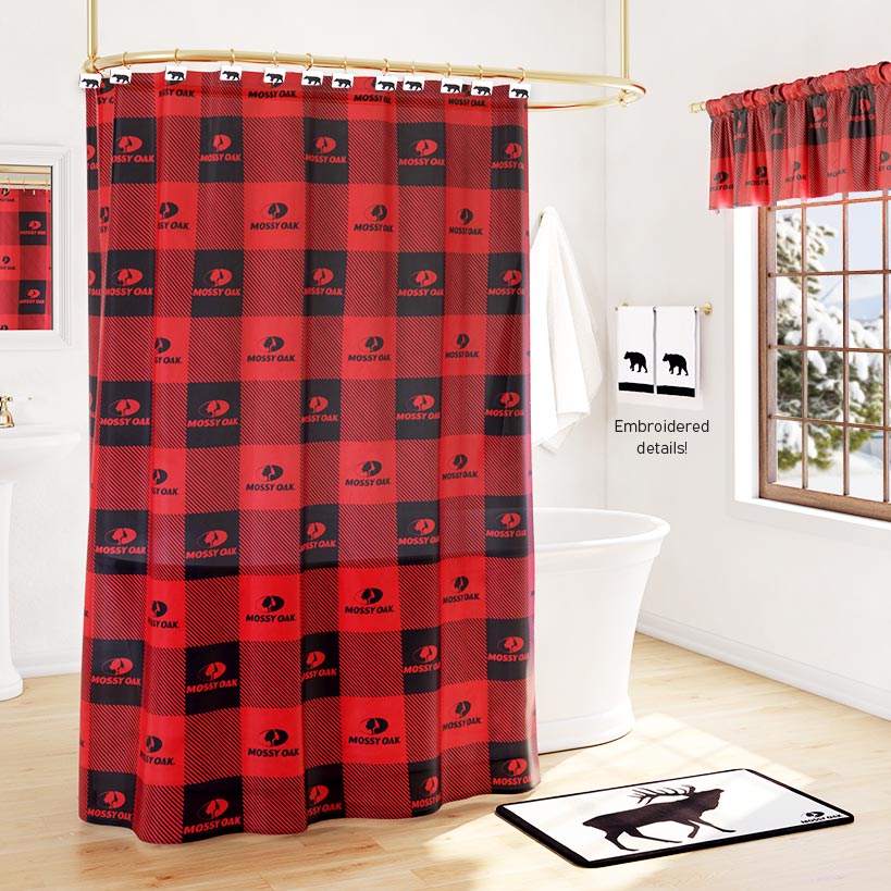 Mossy Oak Buffalo Logo Shower Curtain, Rug, Hand Towels, Valance, Hooks