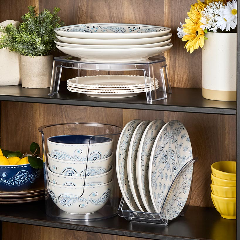 Kitchen Storage Clear Cabinet Organizers - Plate, Bowl, or Shelf