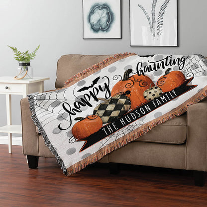 Personalized Halloween Happy Haunting Fringe Blanket