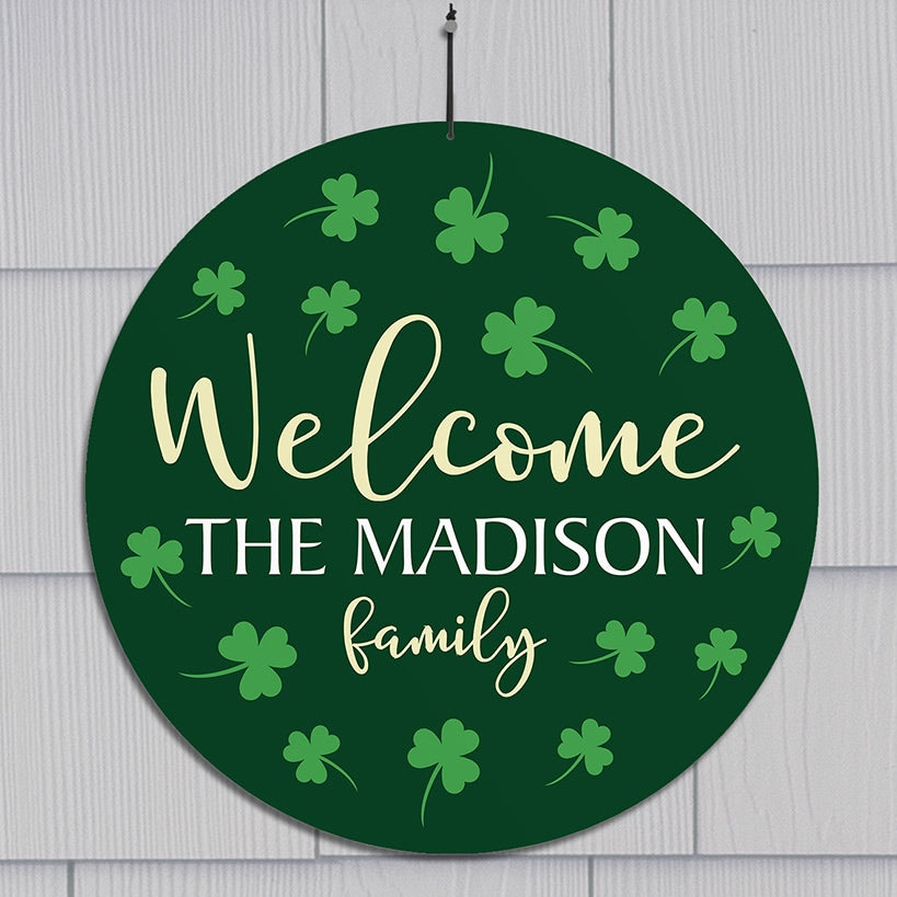 Personalized Welcome St Patrick's Shamrocks Wall Hanger