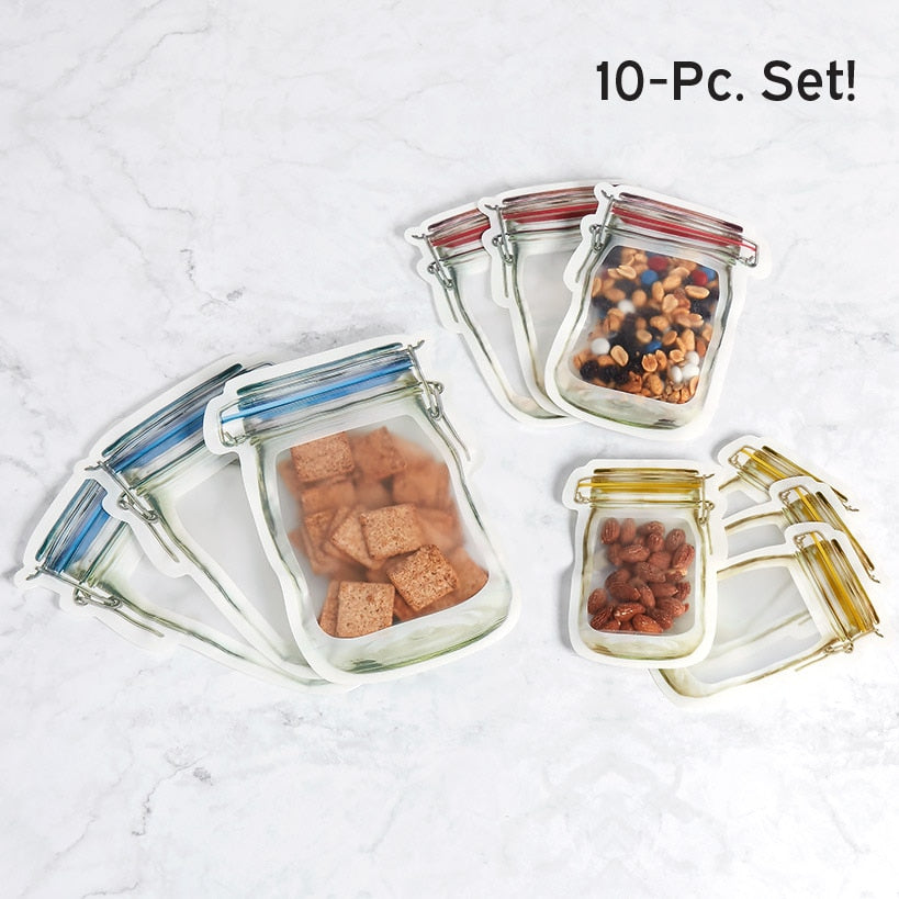 Resealable Snack Bags - Set of 10