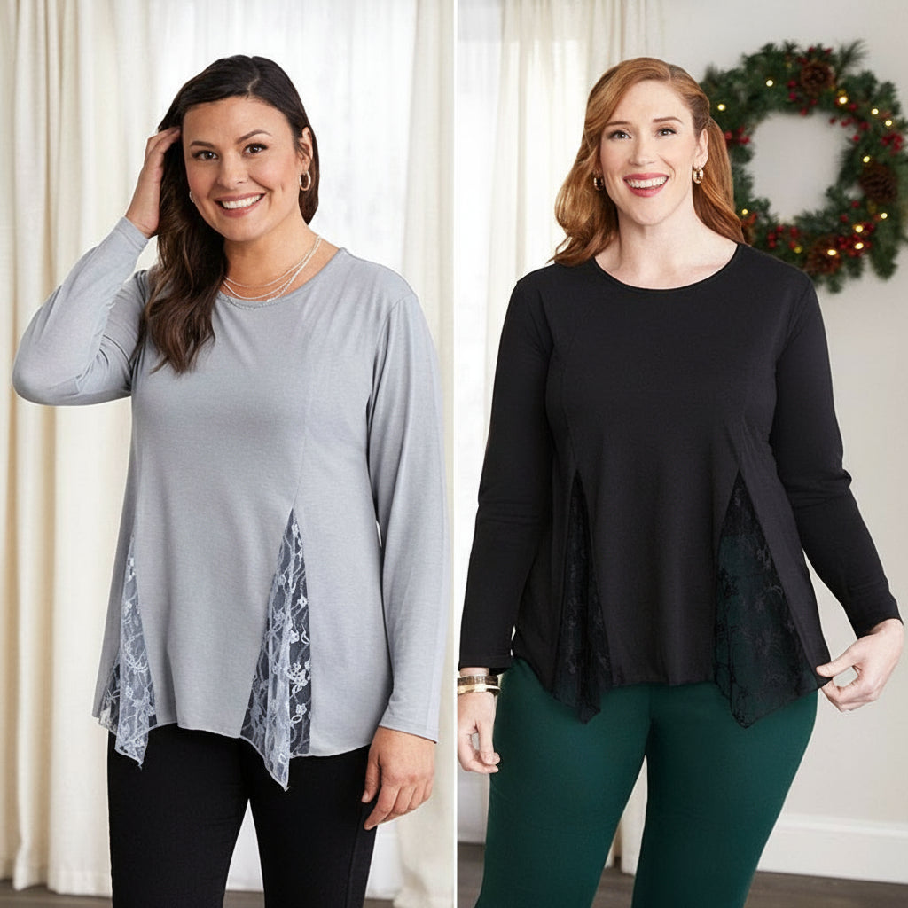 Women's Long Sleeve Tunic Top with Lace Inset