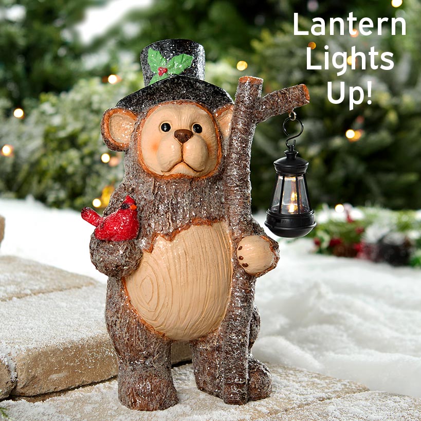 Bear Statue with Solar Lantern
