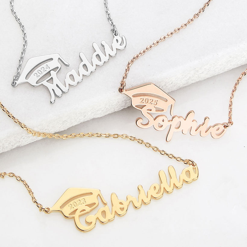 Personalized Graduation Name and Cap Pendant Sterling Silver