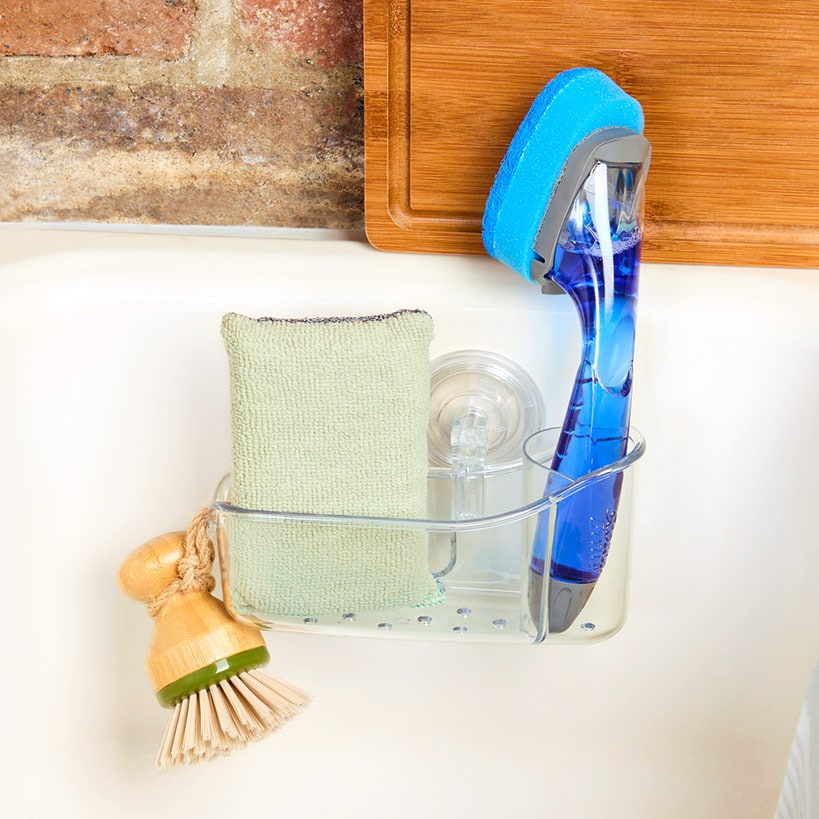 Kitchen Clear Sink Caddy & Sponge Holder with Suction Cups