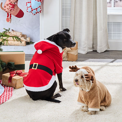 Pet Santa Or Reindeer Plush Fabric Costume With Hood