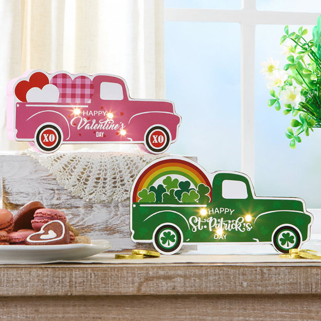 Valentine's and St Patrick's Lighted Truck Tabletop Décor