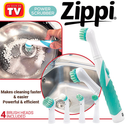 Zippi® Power Scrubber - Effortless Cleaning, 4 Interchangeable Brush Heads