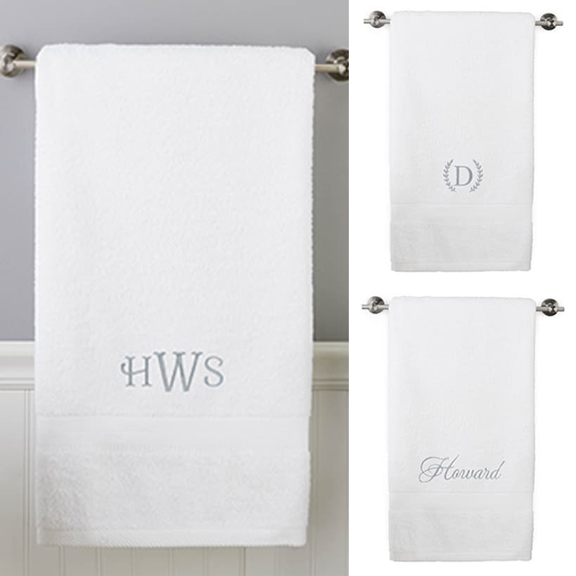 Personalized Embroidered White Bath Towels
