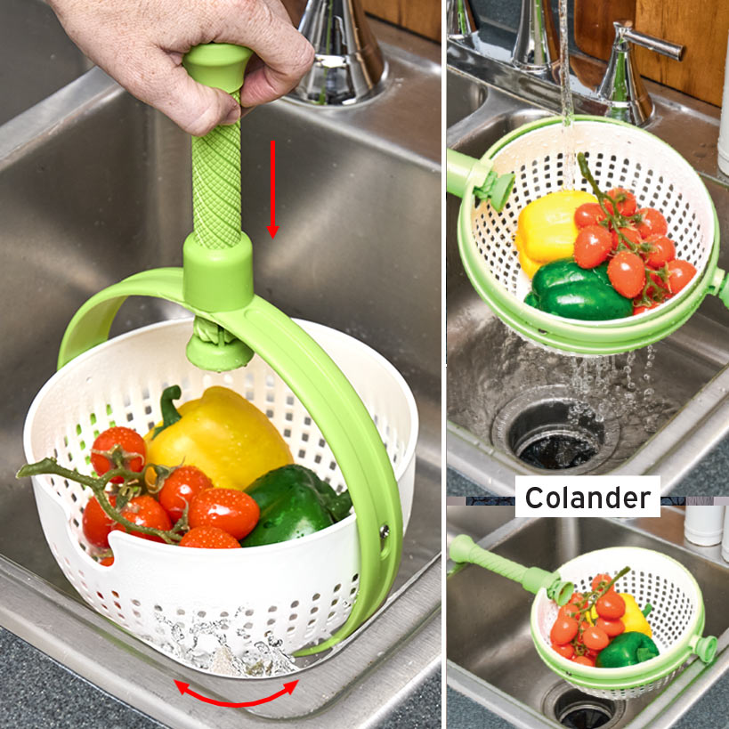 Collapsible Salad Spinner and Straining Colander
