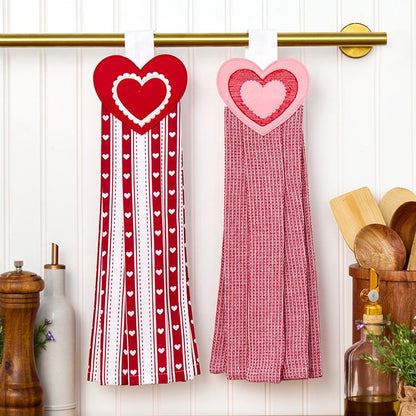 Valentine's Day Kitchen Tie Towels Hearts Set of 2