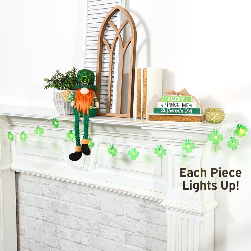 St Patrick's Lighted Green Shamrock Garland - Battery Operated