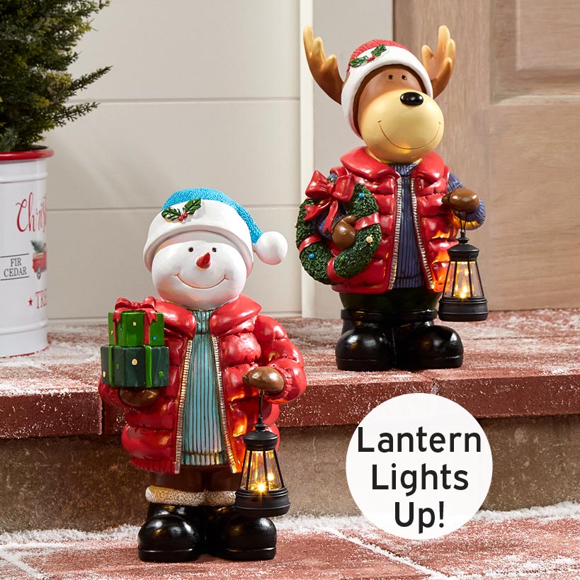 Christmas Moose or Snowman with Solar Lantern
