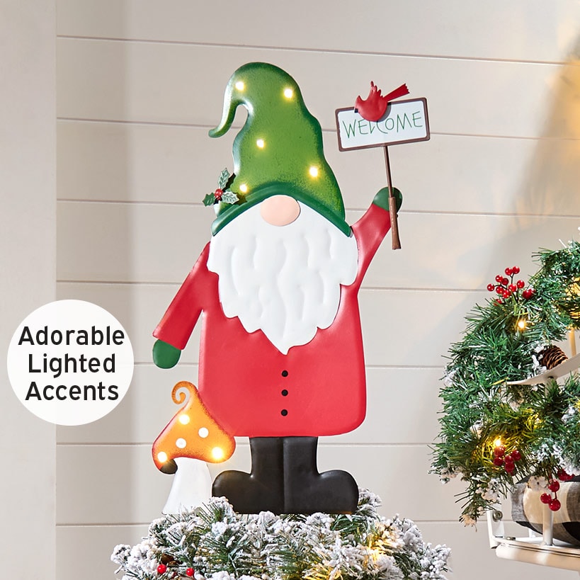 Lighted LED Holiday Welcome Gnome Garden Stake