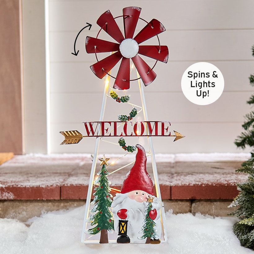 Solar Holiday Windmill Garden Stake Gnome