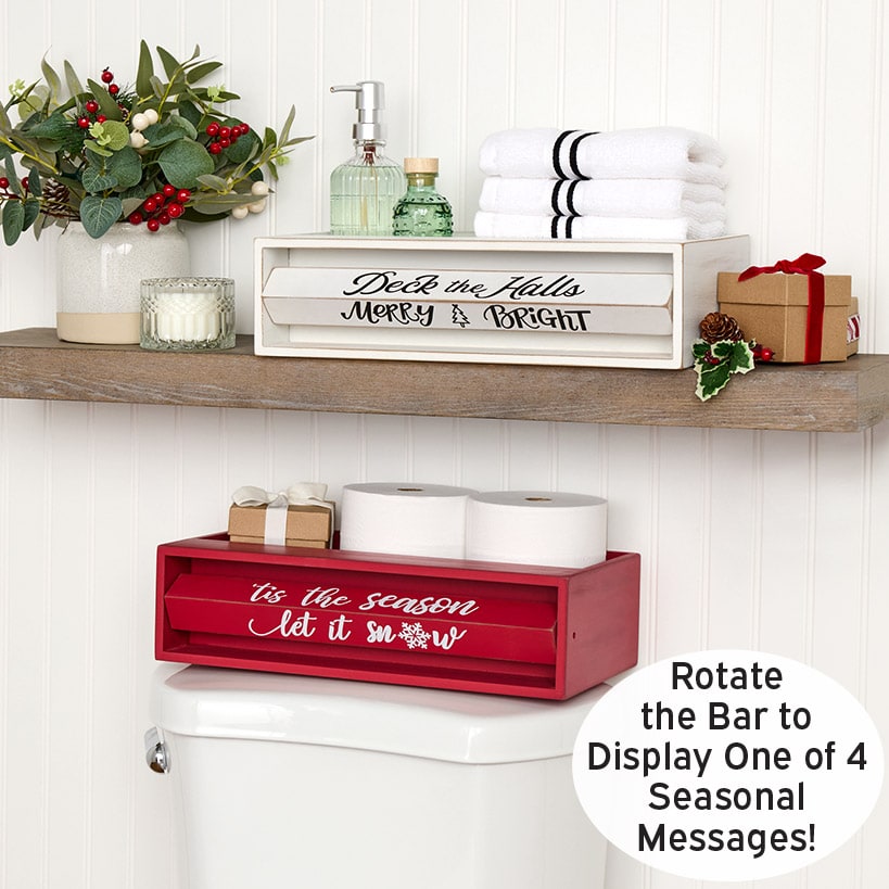 Holiday Bathroom Countertop Storage Tray With Rotating Phrases
