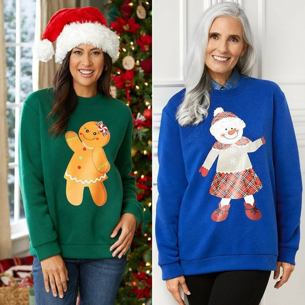 Women's Christmas Crew Neck Sweatshirt - Gingerbread or Snowman