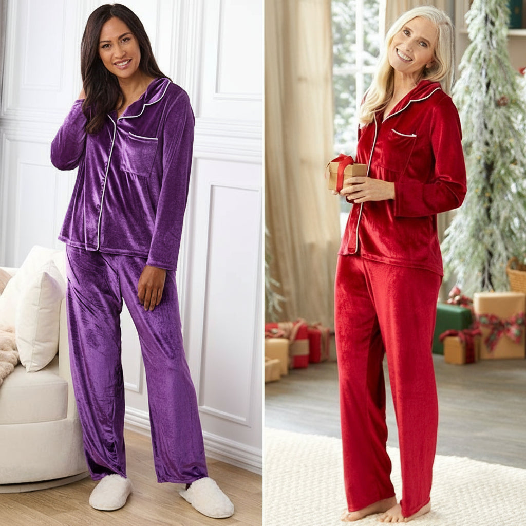 Velour Pajama Set 2 Pieces Red Purple