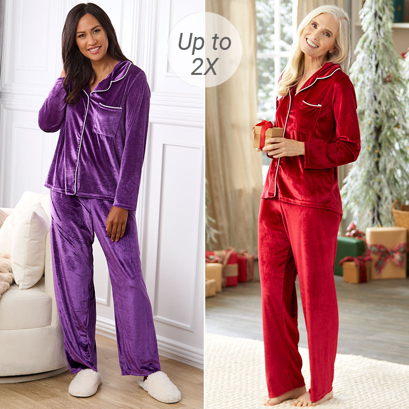 Velour Pajama Set 2 Pieces Red Purple