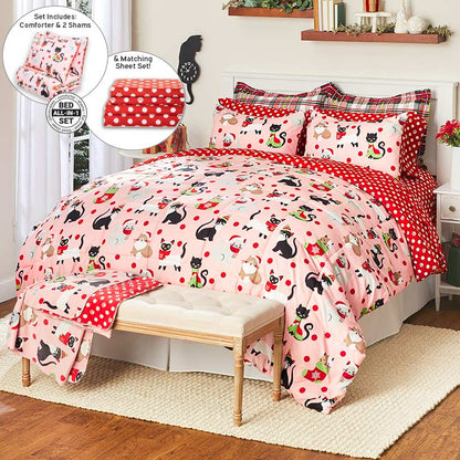 Cat Christmas Complete King Comforter Set