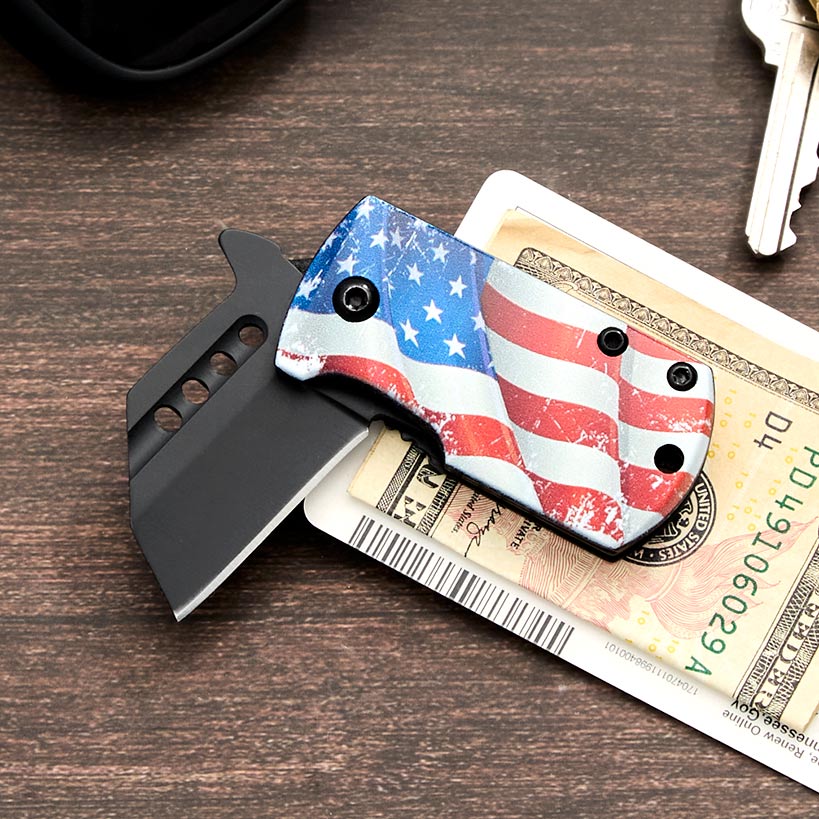 Money Clip Folding Knife Stainless Steel With American Flag Design
