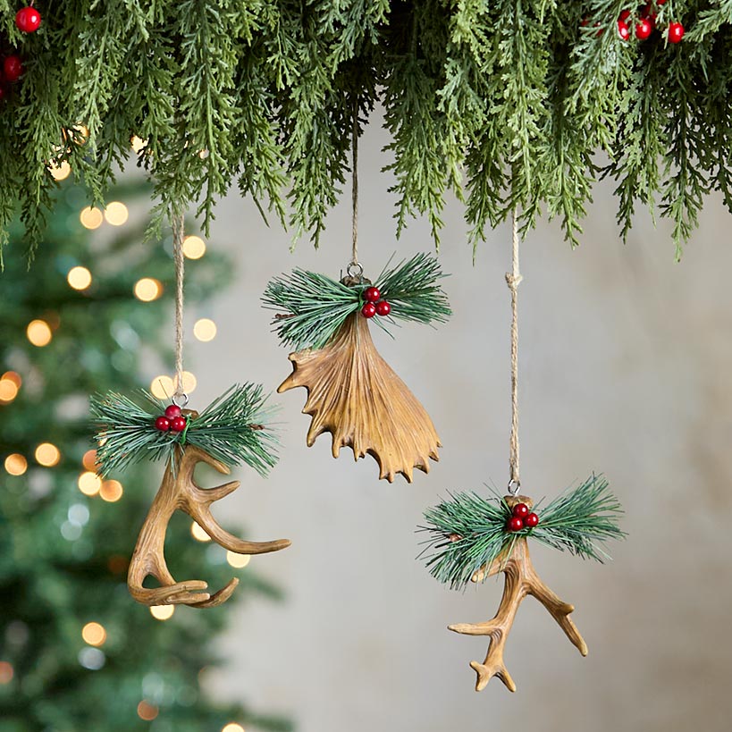 Set of 3 Antler Ornaments