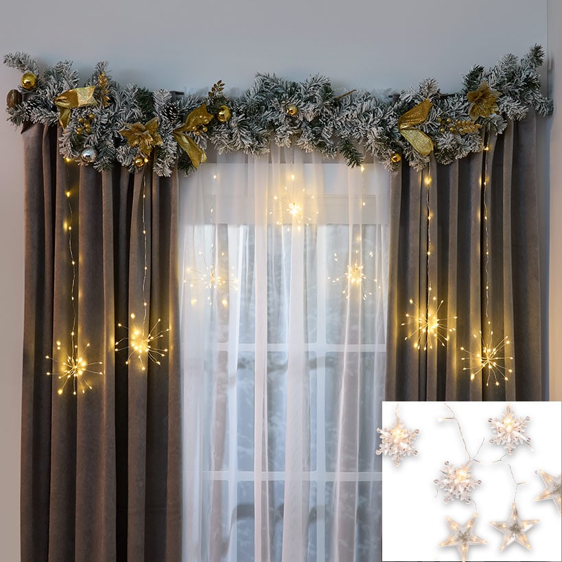 Themed Multi-Use Curtain Lights - Snowflake, Star, or Starburst