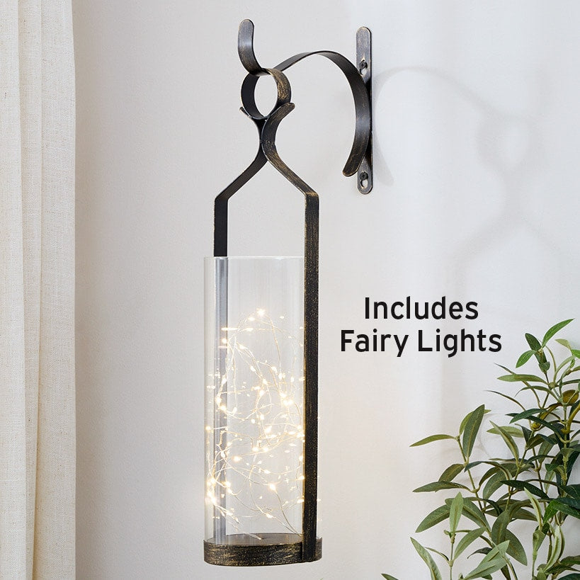 Decorative Wall Sconce With Fairy Lights - Black, Rustic Copper, or White