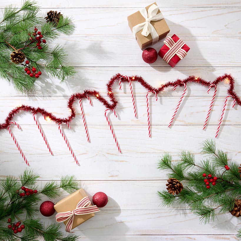 Christmas Candy Cane String Lights - 10 Count - Battery Operated