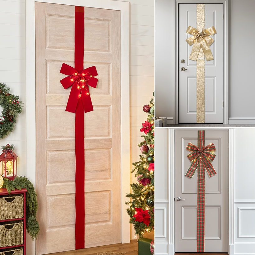 Lighted Christmas Door Bow with Remote