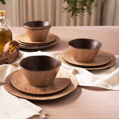 Wood Grain Melamine Dinnerware Set - Service for 4