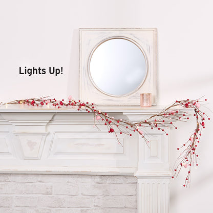 Lighted Pink and Red Heart Garland - Battery Operated